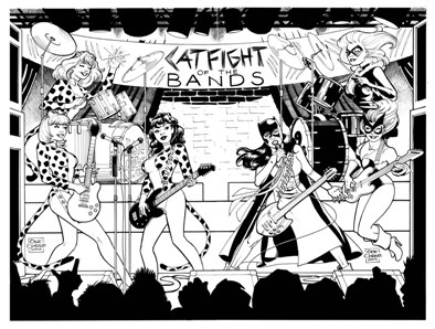 Catfight of the Bands, pencils and inks by comics artist Gene Gonzales