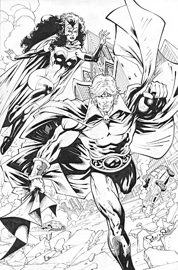 The Scarlet Witch and Adam Warlock, pencils by Ron Adrian, inks by Bob Almond