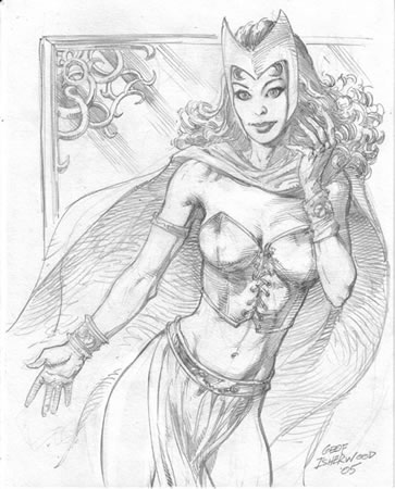 The Scarlet Witch, pencils by comics artist Geof Isherwood