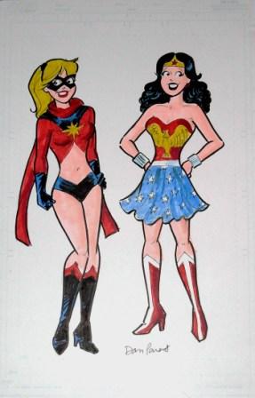 Ms. Marvel and Wonder Woman, mixed media by comics artist Dan Parent