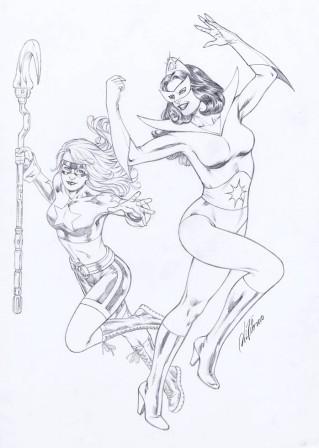 Stargirl and Star Sapphire, pencils by comics artist Al Rio