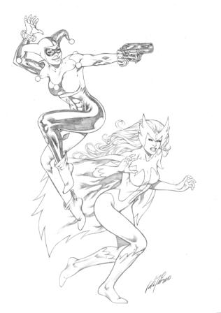 Harley Quinn and Snowbird, pencils by comics artist Al Rio