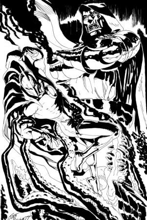 Doctor Fate and Doctor Doom, pencils and inks by comics artist Joe Bennett