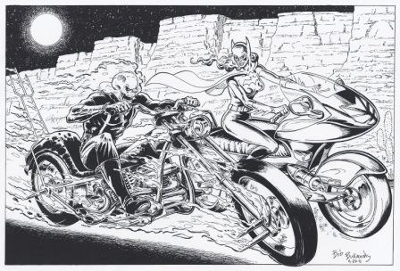 Ghost Rider and Batgirl, pencils and inks by comics artists Bob Budiansky