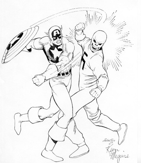 Captain America smacks down the Red Skull, pencils by  Kevin Maguire, inks by Joe Rubinstein