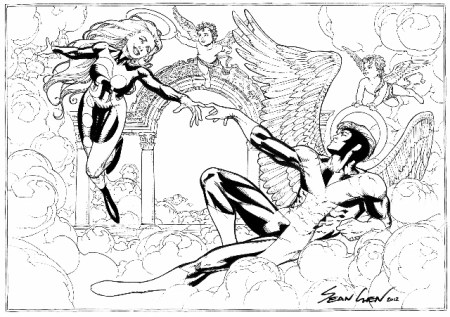 Halo and Angel, pencils and inks by comics artist Sean Chen