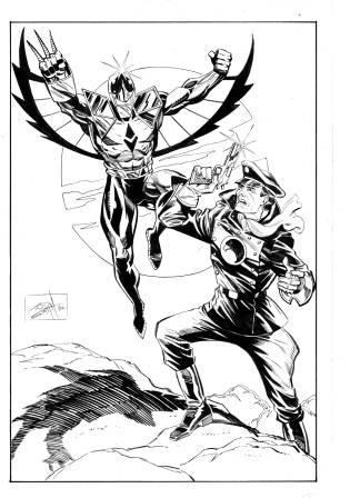 Darkhawk and Blackhawk, pencils and inks by comics artist Tod Smith