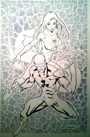 Atom Eve and Doctor Solar, pencils and inks by comics artist Carlo Barberi