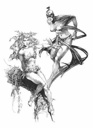 Black Orchid and Poison Ivy, pencils by comics artist Tony DeZuniga