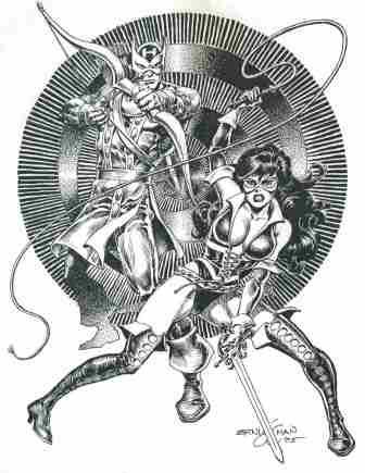 Hawkeye and Lady Rawhide, pencils and inks by comics artist Ernie Chan