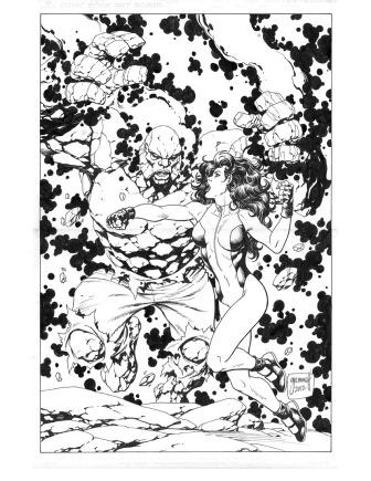 Josiah Power and She-Hulk, pencils and inks by comics artist Tom Grummett
