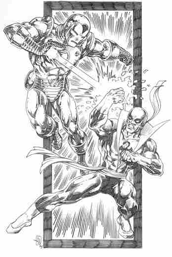 Iron Man and Iron Fist, pencils by Scott Rosema