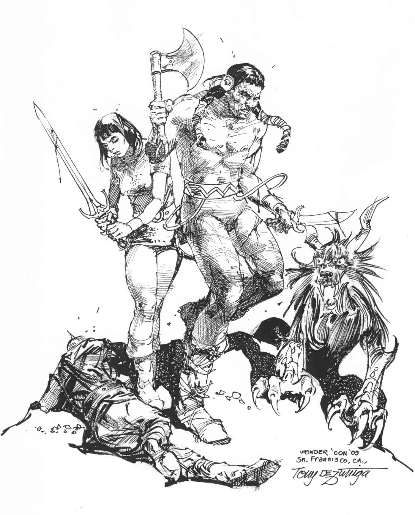 Arak and Valda, pencils and inks by Tony DeZuniga
