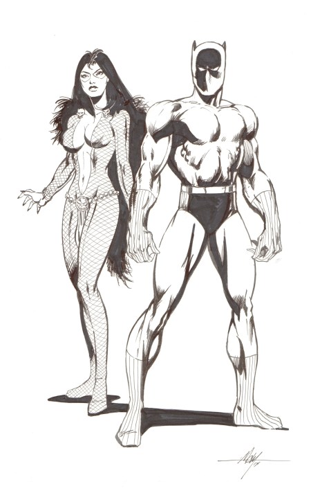 Gamora and the Black Panther, pencils and inks by MC Wyman