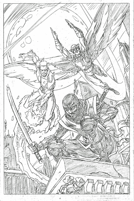 Iceman, Birdman, and Ronin, pencils by Val Semeiks