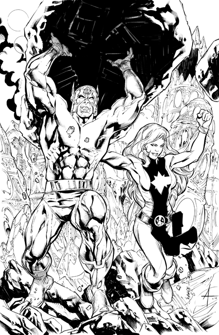 Orion and Andromeda, pencils by Kevin Sharpe, inks by Bob Almond