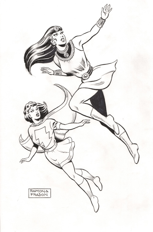 Mary Marvel and Isis, pencils and inks by Ramona Fradon Mary Marvel and Isis, pencils and inks by Ramona Fradon