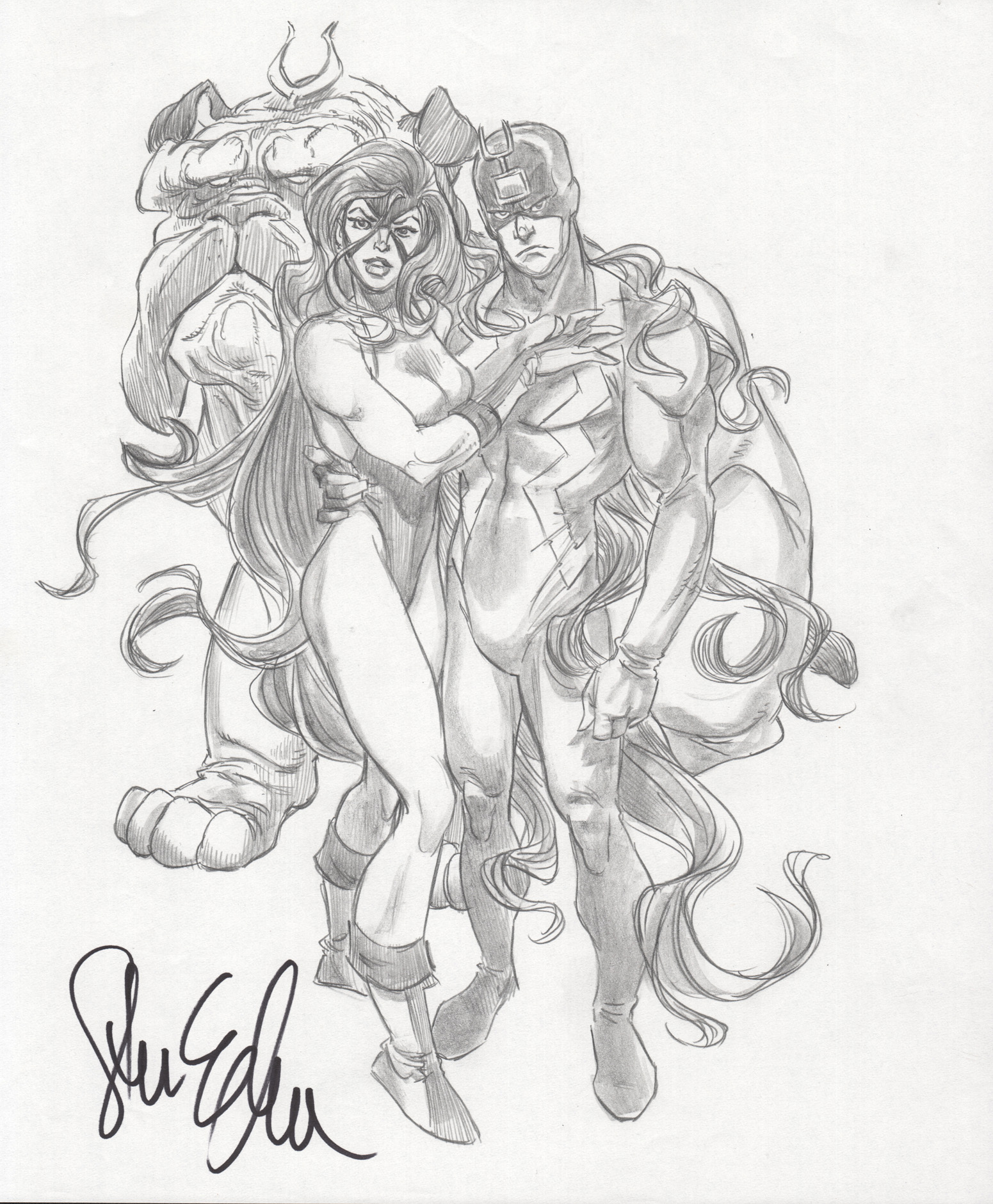 Medusa, Black Bolt, and Lockjaw, pencils by Steven E. Gordon