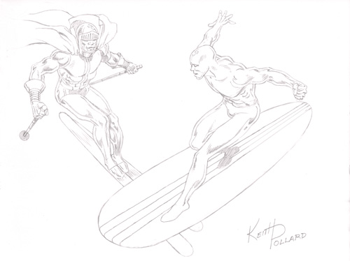 Black Racer and Silver Surfer, pencils by Keith Pollard