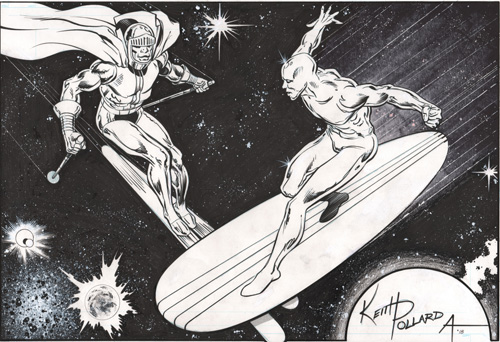 Black Racer and Silver Surfer, pencils by Keith Pollard, inks by Bob Almond