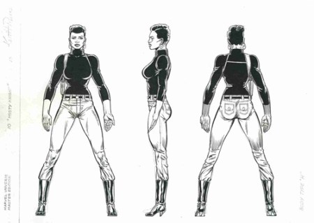 Misty Knight model sheet, pencils by Keith Pollard, inks by Joe Rubinstein